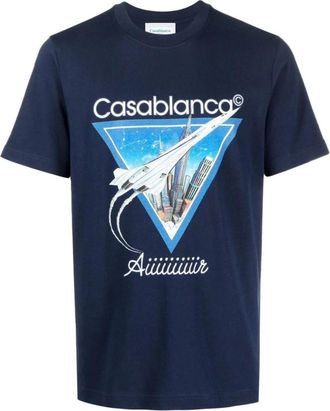 Casablanca Mens Air Concorde Design Navy Blue T-Shirt Cotton - Size Large