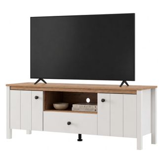 Dmora Mueble Para Tv Sampe, Un Caj&oacute;n, 2 Estantes, 2 Puertas, 143x40x53h Cm Blanco Mate