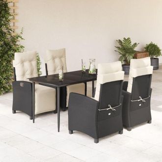 vidaXL Set De Muebles Jard&iacute;n 5 Pzas Con Cojines Rat&aacute;n Sint&eacute;tico Negro Vidaxl