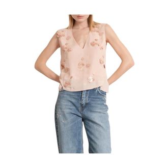 Kaos Sleeveless Tops, female, Beige, Size: S Sleeveless V-neck Top with Embroidery & Sequins