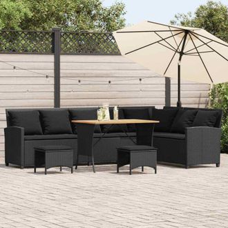 vidaXL Set De Sof&aacute;s De Jard&iacute;n En Forma De L Con Cojines 4 Pzas Negro Vidaxl