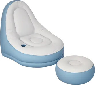 OUTSUNNY Inflatable Chair and Footstool for Gaming - Reading - Watching - White and Blue | TJ Hughes