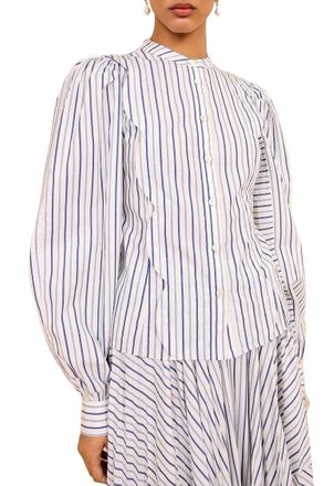Ulla Johnson Cybil Long Sleeve Button Front Blouse In Chalk Stripe