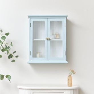 Melody Maison Duck Egg Blue Reeded Glass Wall Cabinet in Baby Blue