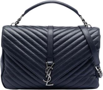 Saint Laurent Pre-owned Handbags, female, Blue, Size: ONE SIZE Pre-owned The College Satchel