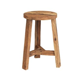 Rendez-Vous D&eacute;co Taburete redondo de madera de teca reciclada de 45 cm de altura