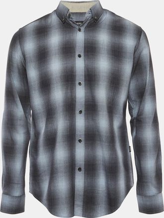 HUGO BOSS Boss By Hugo Boss Grey Plaid Cotton Slim Fit Shirt