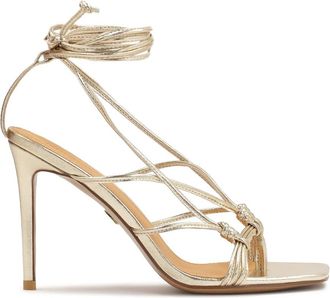 Kazar Gelaagde gouden leren flip flop sandalen - Dames - Sandalen met hakken - Geel - 39 EU - Leer - Schoenen