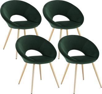 Woltu Woltu Sedia Sala Da Pranzo Cucina Salotto Ufficio Gambe Gold In Metallo Velluto 4x Verde Scuro
