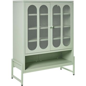 Beliani 2 Door Sideboard Mint Green Steel Oval Perforated Doors 5 Shelves Ventilation Slots Leg Caps Home Office Furniture Industrial Design SOLETTA