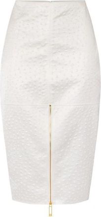 Elisabetta Franchi Rok in taffeta stof met struisvogelprint - Dames - Midirokken - Beige - M - Polyester - Rokken
