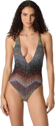 Missoni One-piece V-neck Swimsuit In A Greek-style Zigzag Knit With Sequins in Multicoloured at Nordstrom, Size 44 It