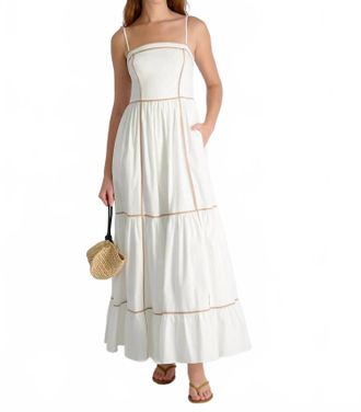 French Connection Cambria Cotton Contrast Trim Maxi Dress In Summer White/ Almond Nude