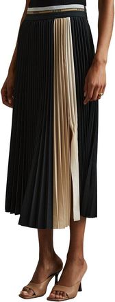Reiss Iris Contrast Waistband Pleated Skirt