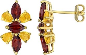Rina Limor Silver 2.70 Ct. Tw. Garnet, Yellow Sapphire Stud Earrings