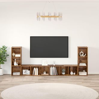 Berkfield Home TV Cabinet with Shelf with Storage 4 pcs Old wood Engineered wood in Brown