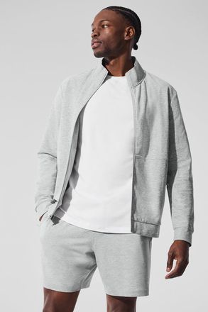 Alo | Conquer Max Mock Neck Full Zip Jacket in Athletic Heather Grey, Size: Medium