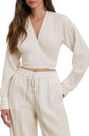 Favorite Daughter The Isla Stripe Cotton Crop Wrap Top in Light Khaki Stripe at Nordstrom, Size X-Large