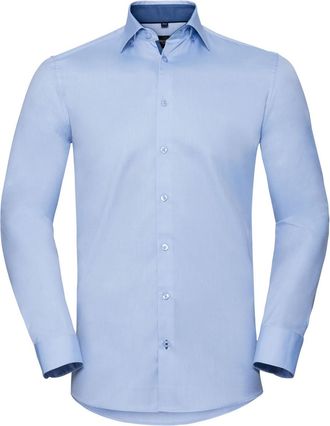 Russell Athletic Russell Heren Formeel Overhemd met Contrast Visgraatsteek Getailleerde Lange Mouwen (Lichtblauw/Middenblauw/Bright Navy)