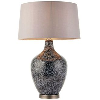 Loops Classic Style Table Lamp Light Black & Grey Speckled Glass & Mink Silk Shade