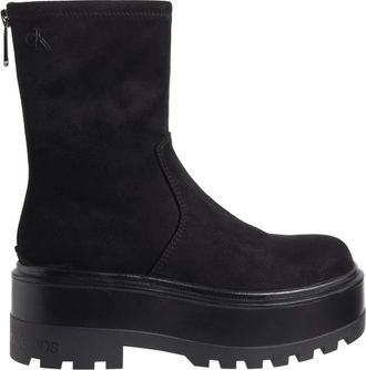 Calvin Klein Jeans Zwarte Zip Flatform Enkellaarsjes - Dames - Enkellaarsjes - Zwart - 41 EU - Polyester - Schoenen