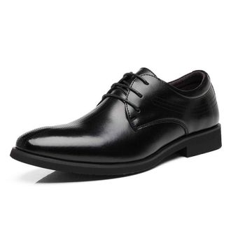 Generic Dress Oxford for Men Lace Up Burnished Toe Derby Shoes Faux Leather Rubber Sole Non Slip Low Top Classic(Black,6.5 UK)
