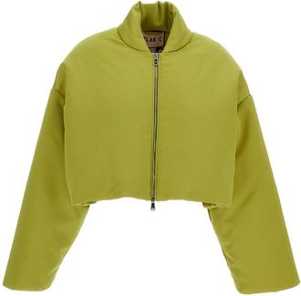 Plan C Cropped Padded Duchesse Bomber Jacket with Boxy Silhouette