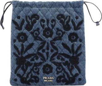 Prada Pre-owned Mini Bags, female, Blue, Size: ONE SIZE Pre-owned Quilted Denim Pouch