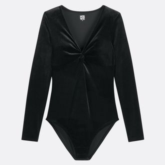 La Redoute Collections Fluwelen body met gekruiste kraag en omslageffect