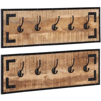 vidaXL Percheros 2 Uds Madera Maciza De Mango Rugosa 80x8x25 Cm Vidaxl
