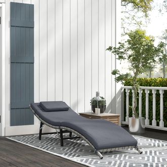 OUTSUNNY Folding Rattan Sun Lounger Outdoor Chair with Cushion & Pillow in Grey