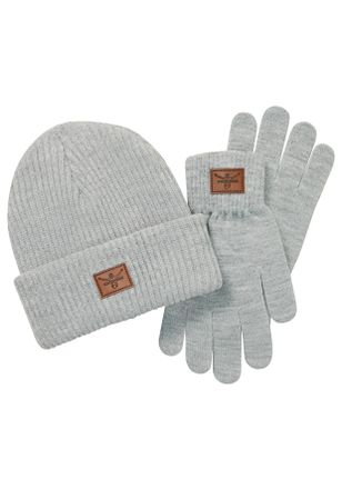 Chiemsee Beanie CHIEMSEE Beanie + Glove Set, Gr. L/XL, neutral gray, Obermaterial: 45% Baumwolle, 45% Polyacryl, 10% Elasthan, M&uuml;tzen Beanie