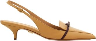 Ferragamo 40mm pointed bow slingback - women - Fabric/Bos Taurus/Calf Leather/Calf Leather - 11.5C - Brown
