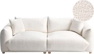 Beliani Modern 3 Seater Boucle Sofa with Scatter Cushions Upholstery Off-White Luvos