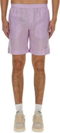Msgm Regular Fit Cupro Shorts With Logo Detail