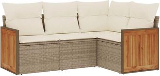 vidaXL Juego De Sof&aacute;s Jard&iacute;n Con Cojines 4 Pzas Rat&aacute;n Sint&eacute;tico Beige Vidaxl