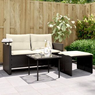 vidaXL Set Divani da Giardino 3 pz con Cuscini in Polyrattan Nero - Vidaxl