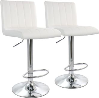 Elama 2 Piece Tufted Faux Leather Adjustable Bar Stool in White with Chromed Base