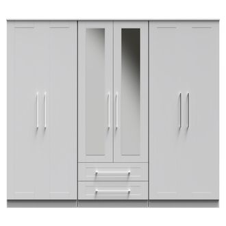 Welcome Furniture Malton Ready Assembled Tall 6 Door 2 Drawer 2 Mirror Wardrobe in Grey Ash - Welcome Furniture | TJ Hughes