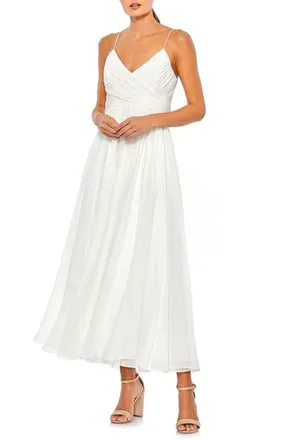 Mac Duggal Faux Wrap Sleeveless Flowy Midi Dress in White at Nordstrom, Size X-Small