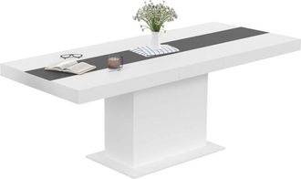 IDMarket Tavolo da pranzo rettangolare allungabile eden 6-10 persone bianco con fascia centrale grigia 160-200 cm