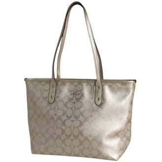 Coach Signature Champagne Gold Coated Canvas Leather Tote Bag (Pre-Owned)