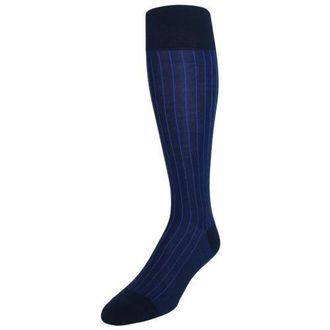 Trafalgar Store Valentino Vertical Stripe Over the Calf Mercerized Cotton Sock in Navy With Royal Blue Stripes at Nordstrom