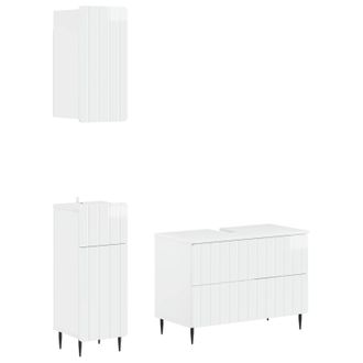 vidaXL Juego De Armarios De Ba&ntilde;o De 3 Piezas Zwolle Blanco Brillante Vidaxl