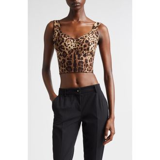 Dolce & Gabbana Leopard Print Silk Blend Charmeuse Bustier Top in Hy13M Leo New at Nordstrom, Size 10 Us