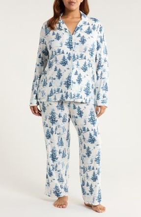 Nordstrom Moonlight Eco Knit Pajamas in Ivory- Blue Spruce Toile at Nordstrom Rack, Size 1X
