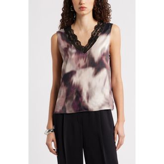 Nordstrom Lace Trim Satin Tank in Burgundy Cosmos at Nordstrom Rack, Size X-Large