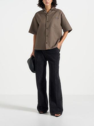 Mani&egrave;re De Voir Brook Unisex Signature Twill Boxy Shirt in Olive at Nordstrom, Size Xx-Small