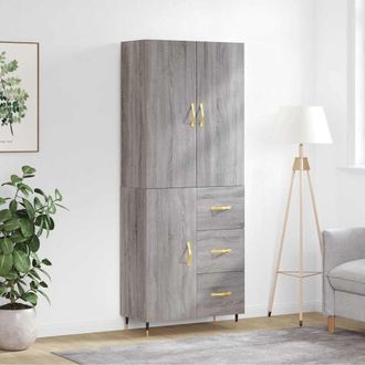vidaXL Vidaxl - Aparador Alto Madera Contrachapada Gris Sonoma 69,5x34x180 Cm
