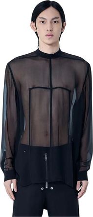 Rick Owens Tops, Heren, Zwart, M, Sheer Panel Shirt
